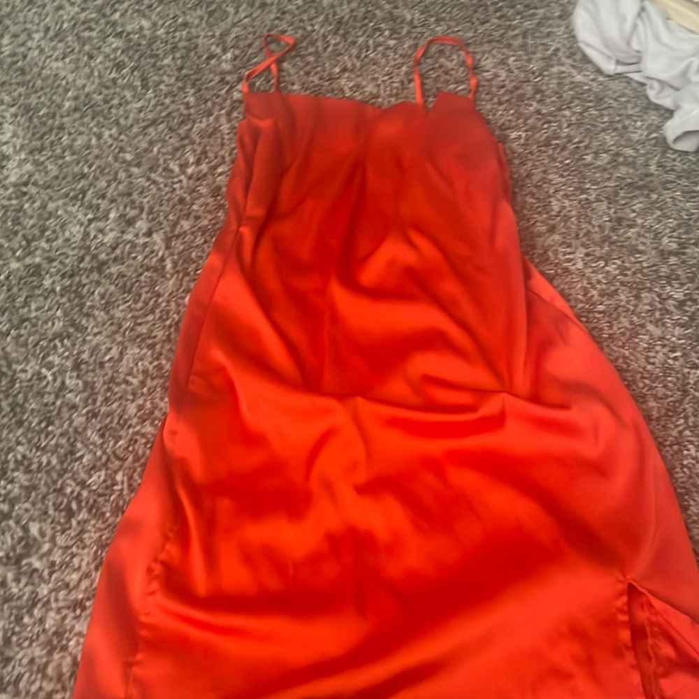 Orange red silk tight fit dress